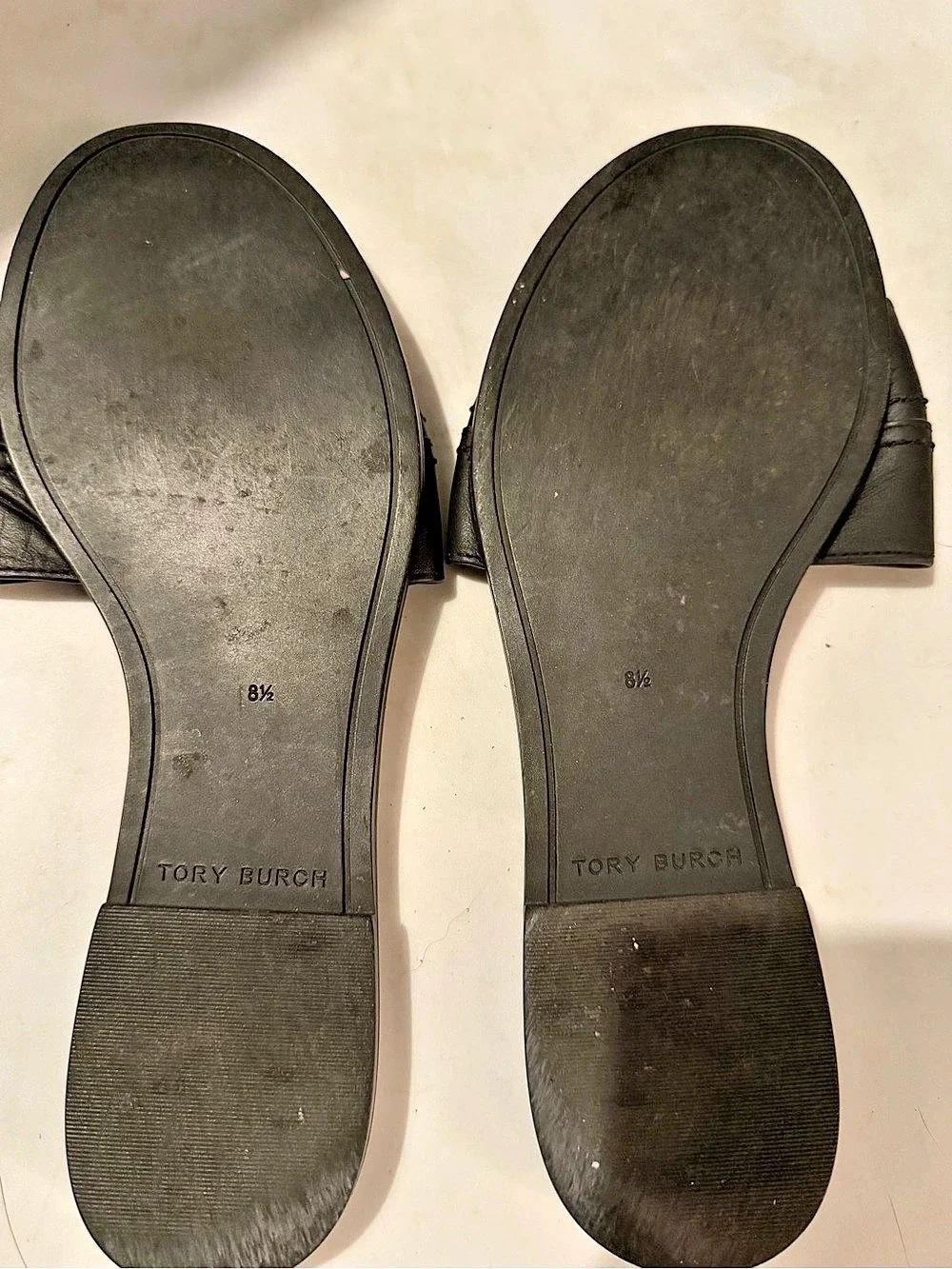 Tory Burch Double T Sport Slide Black Leather Sandals US 8.5
